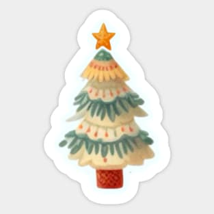 Watercolor, painting of a white green and red Christmas tree Sticker